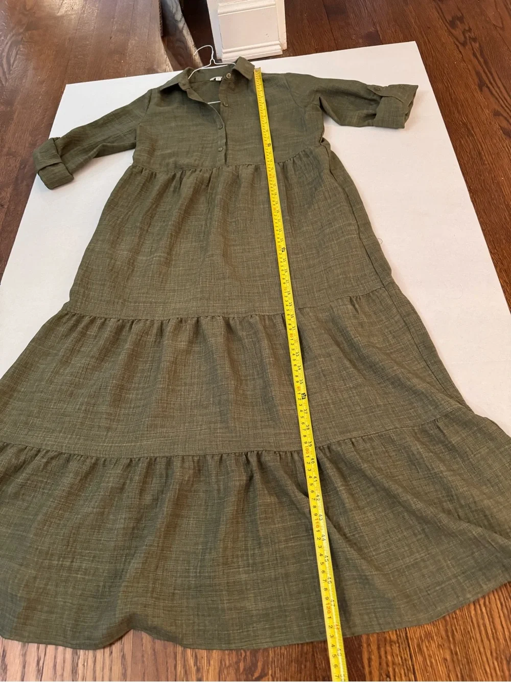 Max Studio London Olive Green Tiered Maxi Dress XS Boho